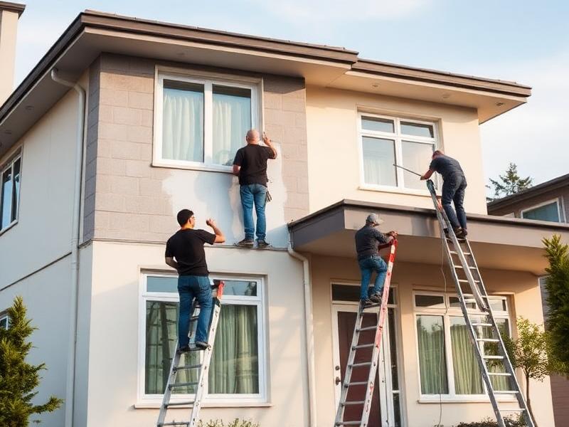 Waterproof sealant being applied to the exterior brick wall of a New York residential building.